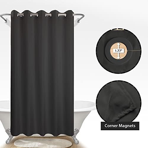River Dream Extra Long Shower Curtain No Hooks or Liner Needed, Black