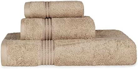 Superior Egyptian Cotton 3-Piece Towel Set, Basic Towels For Bathroom, Home Decor, Guest Bath, Shower, Apartment, Included 1 Face, 1 Hand, 1 Bath Towel, Washcloth, Quick Dry, Taupe