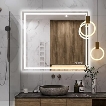 Ratsamee 40"x36" LED Bathroom Mirror with Lights, Backlit + Front Lit