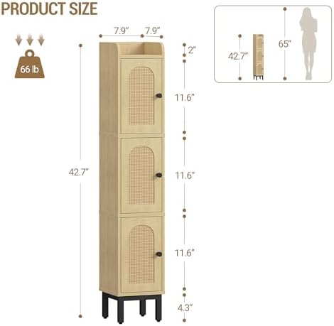 Hzuaneri Slim Bathroom Storage Cabinet, Narrow Bathroom Organizers,3 Doors