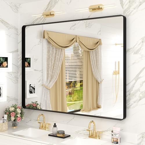 40x30 Black Bathroom Mirror Matte Framed