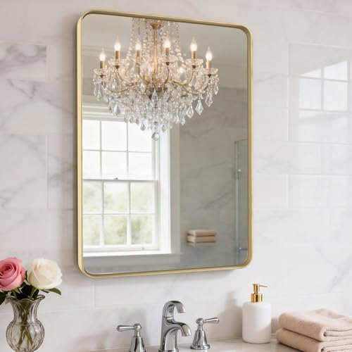 24"X28" Gold Bathroom Mirrors for Over Sink,Aluminum Frame