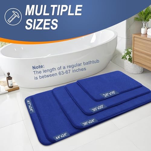 OLANLY Memory Foam Bathroom Runner Rugs 47x17, Long Bath Mats, Royal Blue