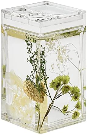 Locco Decor 4 Piece Acrylic Liquid 4D Floating Motion Bathroom Vanity Accessory Set Garden Botanic Green Plants Toothbrush Holder, Tumbler, Soap Dispenser, Soap Dish
