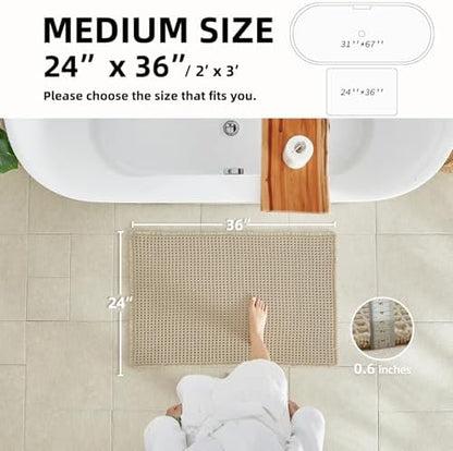 TYUU Waffle Bath Mat, Boho Bathroom Rugs Non Slip, 36x24 Pale Beige