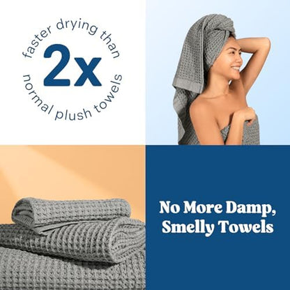 ONSEN Supima® Waffle Bath Towel, Large, Quick Dry Lint Free 100% USA Cotton, Lightweight Absorbent Bath Towel, 31x57 in (Cinder Grey, 1x Bath Towel)