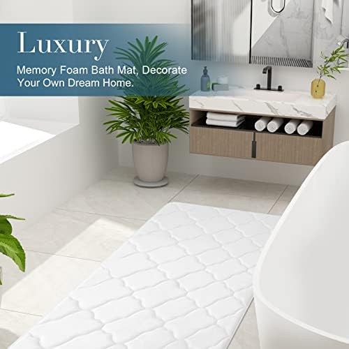 OLANLY Memory Foam Bath Mat Rug 59x20, Ultra Soft Bathroom Rugs, White