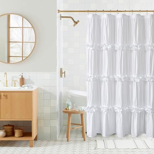 Homechoice Decor Ruffle Shower Curtain 60" x 72" White, Stall Size