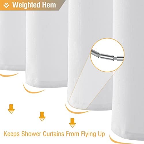 BTTN White Linen Textured Waterproof Thick Fabric Shower Curtain Set, 72x72