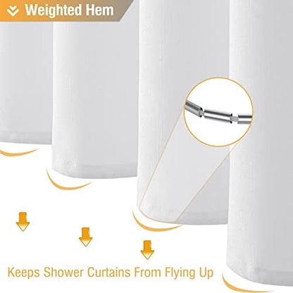 BTTN White Linen Textured Waterproof Thick Fabric Shower Curtain Set, 72x72