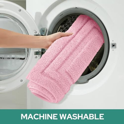 HOMEIDEAS Bathroom Rugs Sets 2 Piece, Super Soft and Absorbent Non Slip Microfiber U-Shaped Toilet Bath Mat Set (20"x32"+U20 x24, Light Pink)