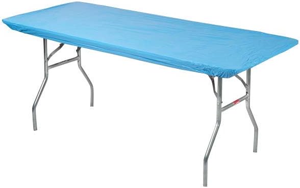 Kwik-Covers 8' Rectangle Plastic Table Covers 30" x 96", Bundle of 5 (Light Blue)