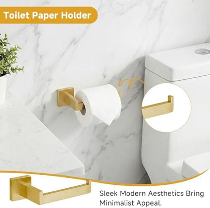 5-Piece Brushed Gold Bathroom Accessory Set, 16 Inch Bathroom Hardware Set, Towel Racks for Bathroom, SUS304 Stainless Steel Wall Mounted Bath Towel Bar Set