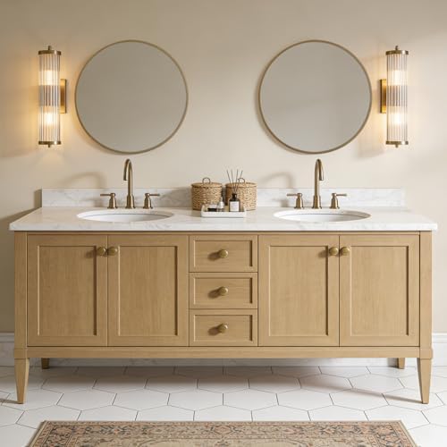 WallBeyond Round Wood Mirror 24" Circle Wall Mirror for Bathroom Round Wall Mirror for Wall Decor, Vanity, Entryway Living Room, Honey