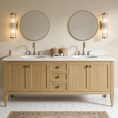 WallBeyond Round Wood Mirror 24" Circle Wall Mirror for Bathroom Round Wall Mirror for Wall Decor, Vanity, Entryway Living Room, Honey