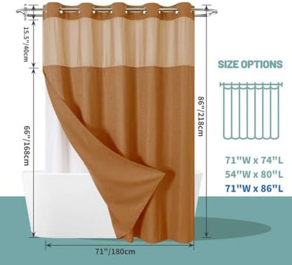 No Hook Long Waffle Shower Curtain, Snap-In Liner, 71x86 in, Burnt Orange