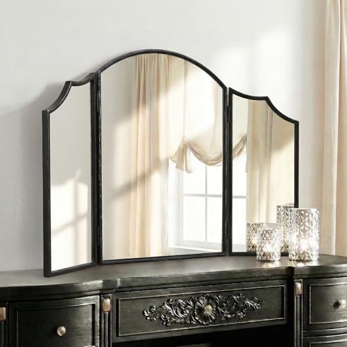 Besdomus Black Scalloped Vanity Mirror: 36"x24" Three Sided Dresser Miror