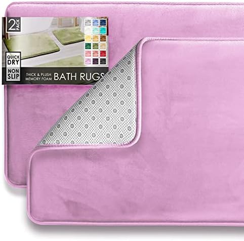 Clara Clark Bathroom Rug Set, 2 Piece Velvet Memory Foam Bath Mats with Non-Slip PVC Backing - Lavender Dream, Dries Quickly, Washable, Waterproof, Fade Resistant - 17x24 + 20x32 inches