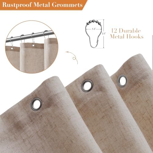 Nanspring Extra Long Linen Shower Curtain for Bathroom 96 Inch Sand Beige