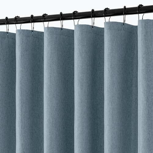 ANRODUO Dusty Blue Linen Textured Fabric Shower Curtain Set - W72xL84