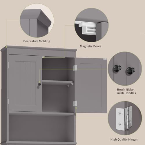 Gizoon Over the Toilet Storage Cabinet with Adjustable Shelf, Grey