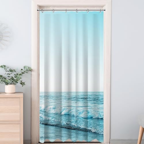 Small Stall RV Half Size Ocean Beach Coastal Seaside Shower Curtain for Bathroom 36W*72H Inch Nautical Summer Beachy Bathtub Decor Seascape Waterproof Polyester Fabric Set with 12 Hooks
