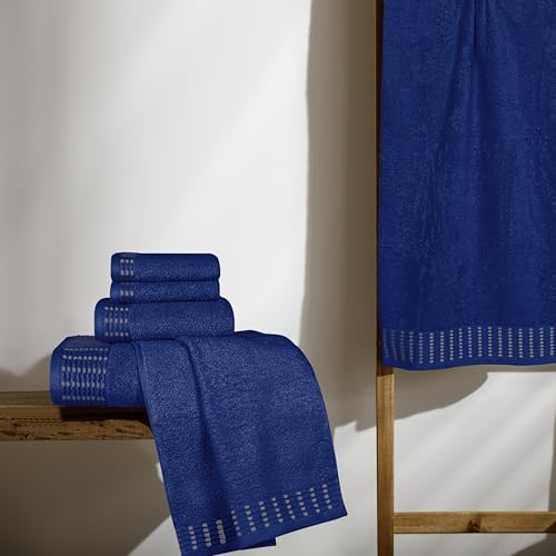 BELIZZI HOME Ultra Soft 6 Pack Cotton Towel Set, Contains 2 Bath Towels 28x55 inch, 2 Hand Towels 16x24 inch & 2 Wash Cloths 12x12 inch, Ideal Everyday use, Compact & Lightweight - Navy Blue