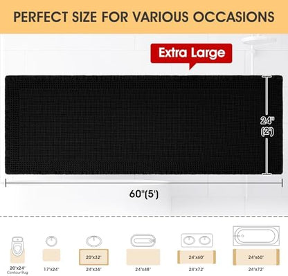 IM HOME Extra Large Waffle Bath Mat, Boho Bathroom Rugs Absorbent Non Slip, Ultra Soft Bathroom Mat, Machine Washable Knit Bath Rugs with Border for Bathroom, Bedroom, Kitchen, Shower, 5'x2', Black