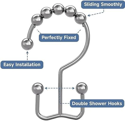 Titanker Shower Curtain Hooks Rings, Rust Resistant Metal Double Glide Shower Hooks Rings for Bathroom Shower Rods Curtains, Set of 24 Hooks - Chrome