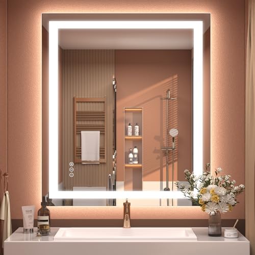28x32 LED Mirror for Bathroom Wall, Backlit and Front Lighted