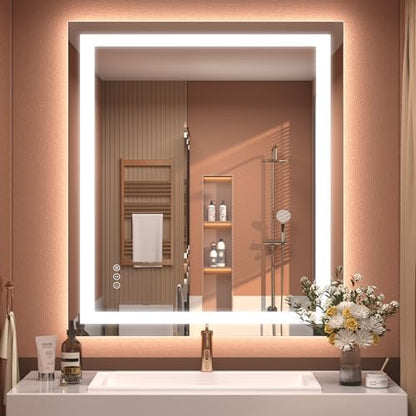 28x32 LED Mirror for Bathroom Wall, Backlit and Front Lighted