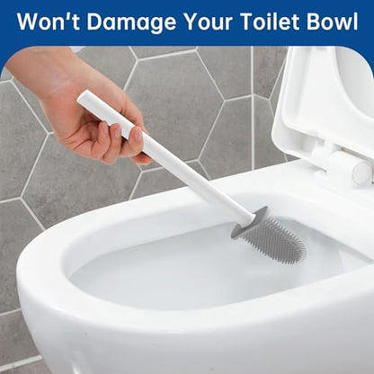RV Toilet Brush, Grey Toilet Brush Silicone Won't Damage Toilets, Wall Mounted Toilet Brush-Anti-Roll, Anti-Drip Design, Suitable for RV Travel Trailers and Campers, Made by RVers for RVers