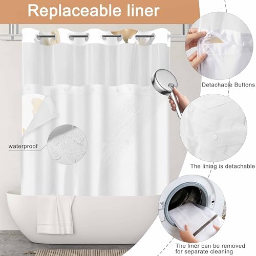 No Hook Shower Curtain and Liner Set, Orange Boho Floral 71x74