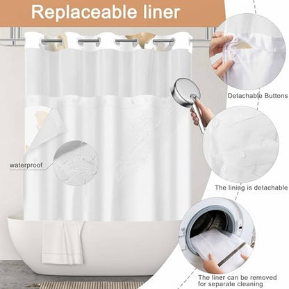 No Hook Shower Curtain and Liner Set, Orange Boho Floral 71x74
