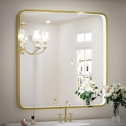 36X36 Inch LED Gold Frame Bathroom Mirror, ETL Listed