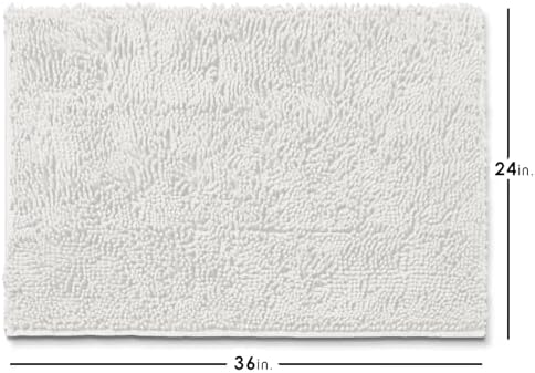 Hearth & Harbor Bathroom Rugs, Chenille Bath Mat - Machine Washable Bath Mats for Bathroom Non-Slip Backing Rubber, Quick Dry Bathroom Mat - White 24x36