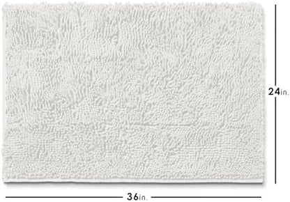 Hearth & Harbor Bathroom Rugs, Chenille Bath Mat - Machine Washable Bath Mats for Bathroom Non-Slip Backing Rubber, Quick Dry Bathroom Mat - White 24x36