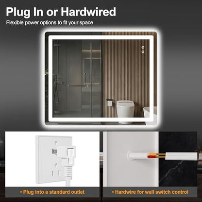 LED Bathroom Mirror with Lights, 30 x 36 Lighted Vanity Wall Mirror