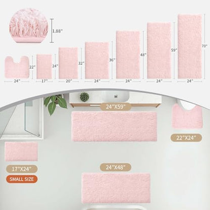 Disolla Bathroom Runner Rug 24x59 Non Slip Fluffy Long Bath Mat for Bathroom Floor Washable Plush Luxury Bath Rug for Tub Absorbent Shower Sink Mat Bedside Rug, Sakura Pink
