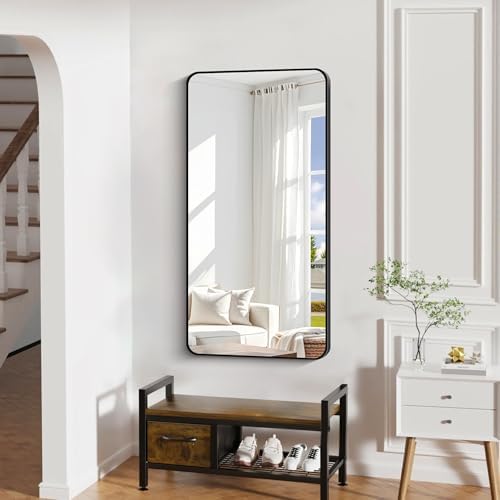 DESBING 24" x 48"Bathroom Mirror, Matte Black Wall Mirror with Metal Frame, Decorative Rectangular Vanity Mirror for Bedroom Bathroom Living Room Entryway (Horizontal/Vertical)