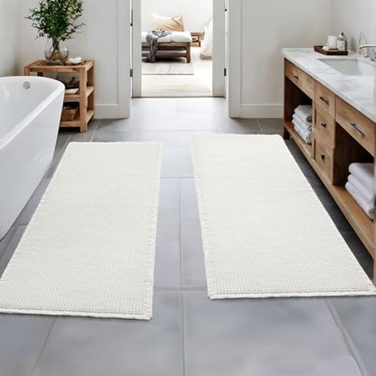MIULEE Set of 2 Waffle Bathroom Runner Rugs White 2'x6'(24"x72")