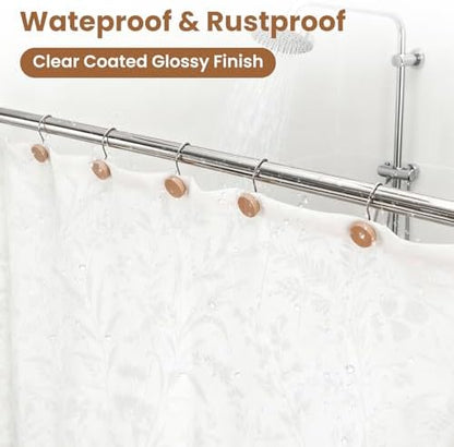 Wood Shower Curtain Hooks Rust Proof, Boho Shower Curtain Hooks Decorative, 24 Pack Shower Hooks for Shower Curtain, Shower Curtain Hangers Hooks (Wood,24)