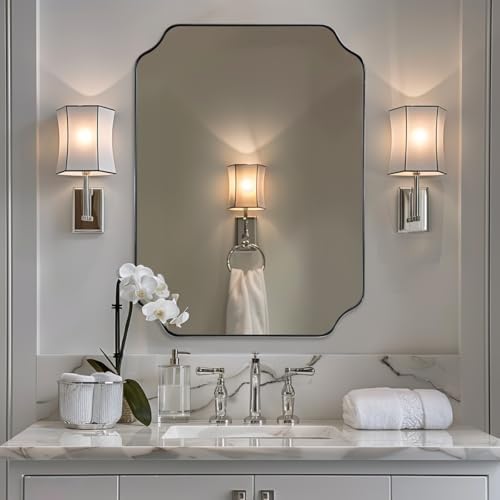 ANDY STAR Chrome Bathroom Mirror, 24x32 Inch Polished Chrome Rectangle Mirror, Scalloped Bathroom Mirror with Stainless Steel Metal Frame, Thin Frame Deep 1’’