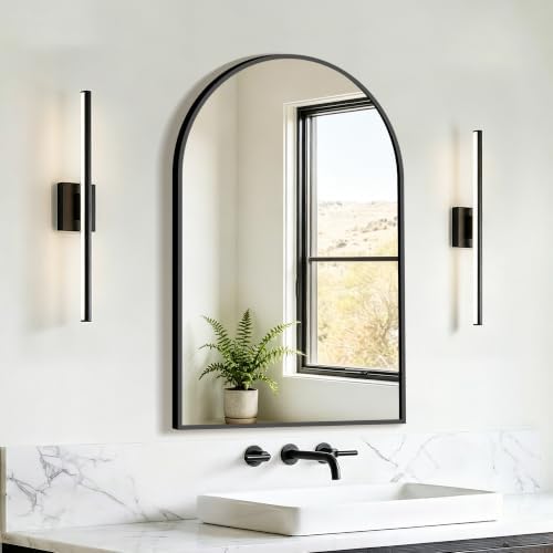 FICTOR 20" x 30" Arched Bathroom Vanity Mirror for Over Sink, Black