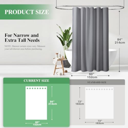 Dynamene Stall Waffle Shower Curtain 256 GSM Heavy Fabric 60x84 Grey/Gray
