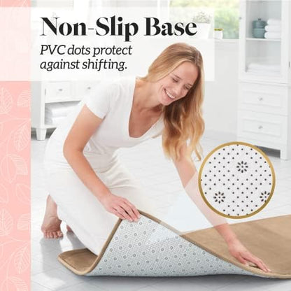 Memory Foam Bath Mat Non Slip Absorbent Super Cozy Velvet Bathroom Rug Carpet (20 inches X 32 inches, Beige)