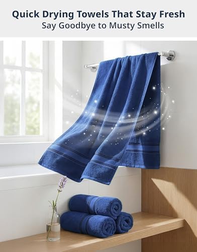 LANE LINEN Bath Towel Set 100% Cotton 4 Piece Soft Absorbent - Navy