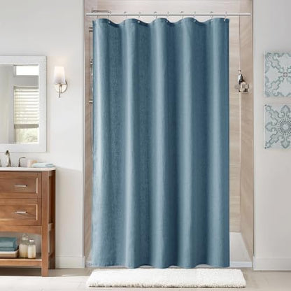 Naturoom Linen Shower Curtain 60x72 Inch for Bathroom Blue 1 Panel