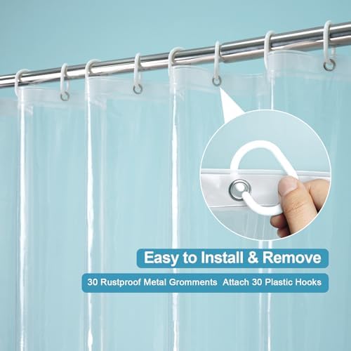 EurCross Clawfoot Tub Clear Shower Curtain 180x72 inch with 30 Holes and Free Hooks,Extra Large Wide Clear Shower Curtain Liner with 5 Magnet Weights, 9G Thickness Premium PEVA,Waterproof