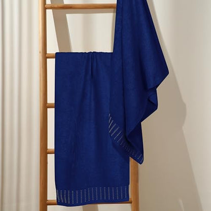 BELIZZI HOME Cotton 2 Pack Oversized Bath Towel Set 28x55 inches, Large Bath Towels, Ultra Absorbant Compact Quickdry & Lightweight Towel, Ideal for Gym Travel Camp Pool - Navy Blue